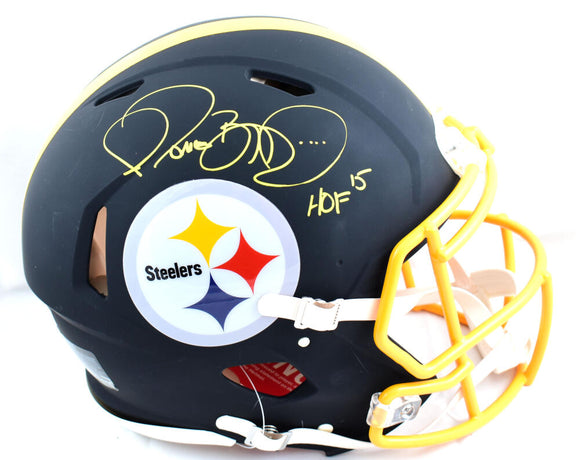 Jerome Bettis Signed Pittsburgh Steelers F/S Flat Black Speed Authentic Helmet w/HOF - Beckett W Hologram *Yellow Image 1