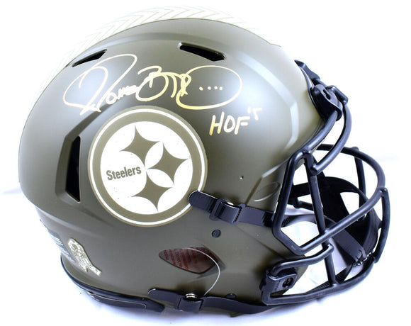 Jerome Bettis Signed Pittsburgh Steelers F/S Salute to Service Speed Authentic Helmet w/HOF - Beckett W Hologram *Gold Image 1