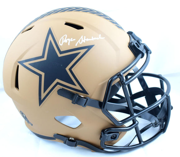 Roger Staubach Autographed Dallas Cowboys F/S Salute to Service 2023 Speed Helmet- Beckett W Hologram *White Image 1