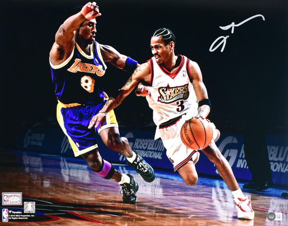 Allen Iverson Autographed Philadelphia 76ers 16x20 Spotlight v. Kobe Photo-Beckett W Hologram *Silver Image 1