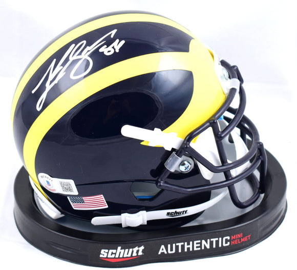 Luke Schoonmaker Autographed Michigan Wolverines Schutt Mini Helmet- Beckett W Hologram *White Image 1