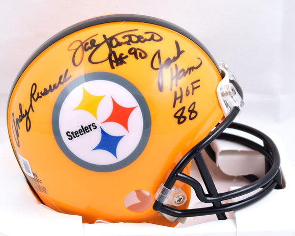 Ham Lambert Russell Autographed Pittsburgh Steelers Gold Mini Helmet-Beckett W Hologram *Black Image 1