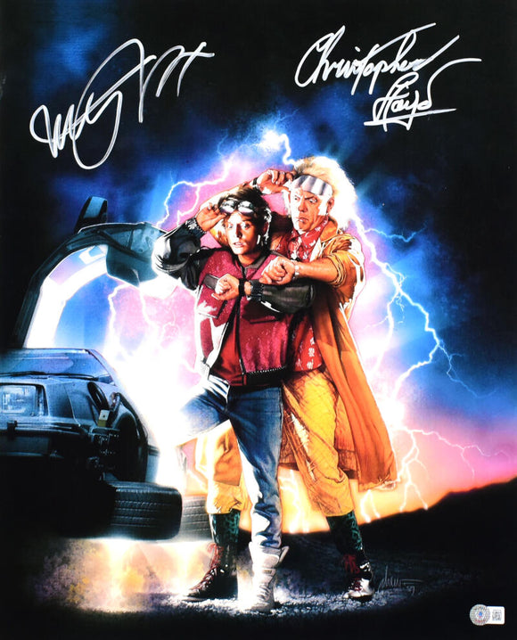 Christopher Lloyd Michael J. Fox Signed Back to the Future 16x20 Movie Poster Photo- Beckett W Hologram *Silver Image 1