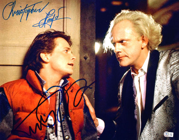 Christopher Lloyd Michael J. Fox Signed Back to the Future 16x20 Close Up Photo- Beckett W Hologram *Blue Image 1