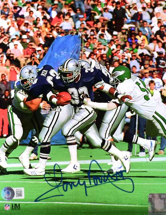Tony Dorsett Autographed Dallas Cowboys 8x10 Running V. Eagles Photo-Beckett W Hologram *Blue Image 1