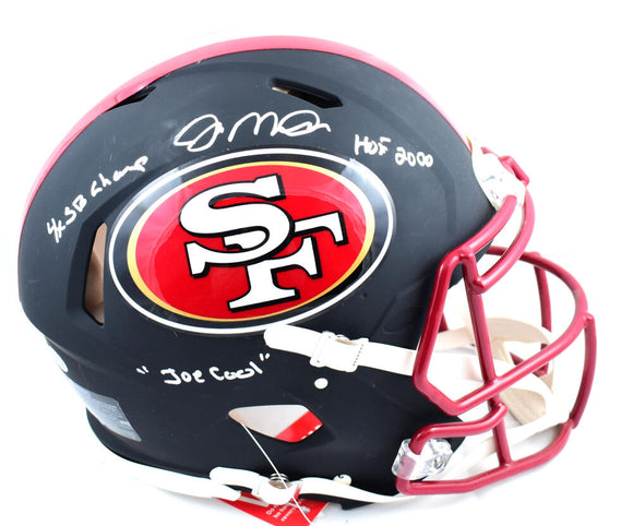 Joe Montana Autographed San Francisco 49ers F/S Flat Black Authentic Helmet w/3 Insc- Beckett W *Smeared Image 1