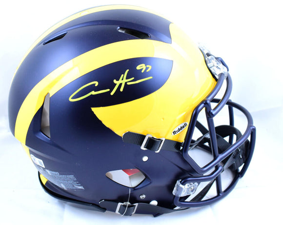Aidan Hutchinson Autographed Michigan Wolverines F/S Speed Authentic Helmet- Beckett W Hologram *Yellow *Damaged  Image 1