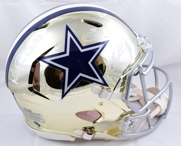 Irvin, Smith, Aikman Signed Dallas Cowboys F/S Chrome Authentic Helmet- Beckett *Damaged Image 1