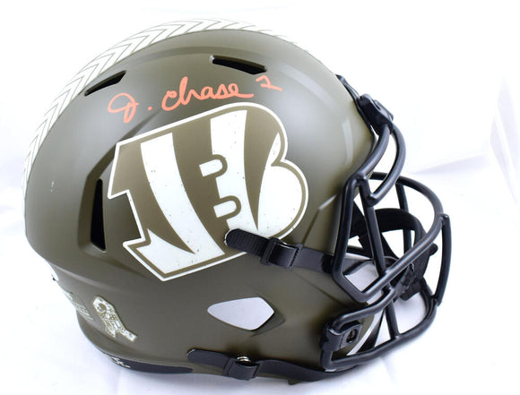 Ja'Marr Chase Autographed Cincinnati Bengals Salute to Service F/S Speed Helmet - PSA*Orange *Damaged Image 1