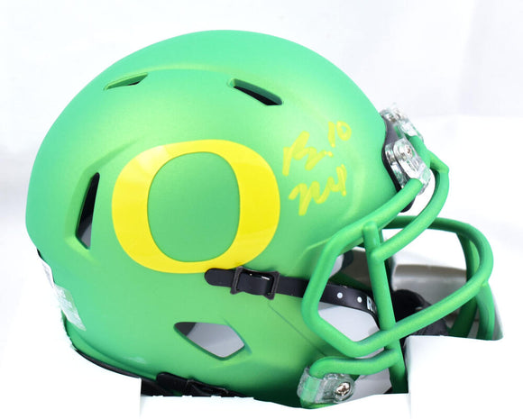 Bo Nix Autographed Oregon Ducks Speed Apple Green Mini Helmet- Beckett W Hologram *Yellow Image 1