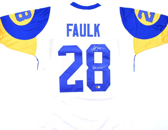 Marshall Faulk Autographed White Pro Style Jersey w/ HOF - Beckett W Hologram *Silver Image 1