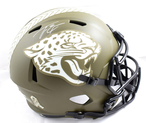 Travis Etienne Jr. Autographed Jacksonville Jaguars F/S Salute to Service Speed Helmet - JSA *White Image 1