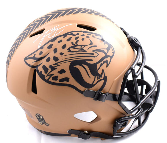 Travis Etienne Jr. Autographed Jacksonville Jaguars F/S Salute to Service 2023 Speed Helmet - JSA *White Image 1