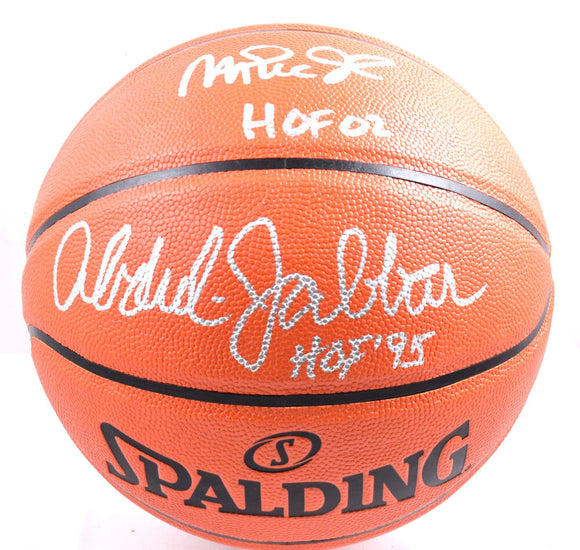 Kareem Abdul-Jabbar Magic Johnson Autographed Spalding NBA Basketball w/HOF - Beckett W Hologram *Silver Image 1