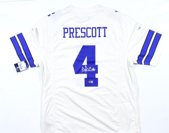 Dak Prescott Autographed Cowboys White Nike Game Jersey-Beckett W Hologram *Silver *Smudge Image 1