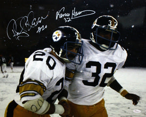 Rocky Bleier Franco Harris Autographed Steelers 16x20 Snowing Photo- JSA Auth
