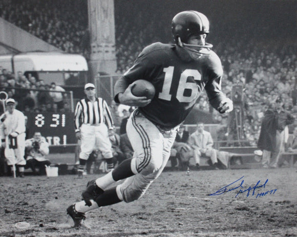 Frank Gifford HOF Autographed 16x20 B&W Running Photo- JSA W Authenticated