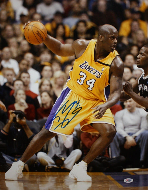 Shaquille O'Neal Autographed 16x20 Lakers Dribbling Photo- PSA/DNA Authenticated