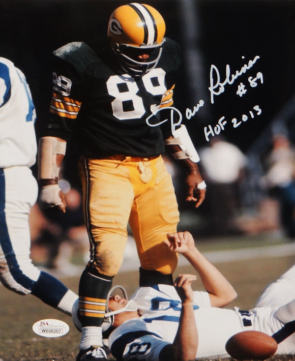 Dave Robinson Autographed Packers 8x10 Standing Over Player Photo W/ HOF- JSA W Auth