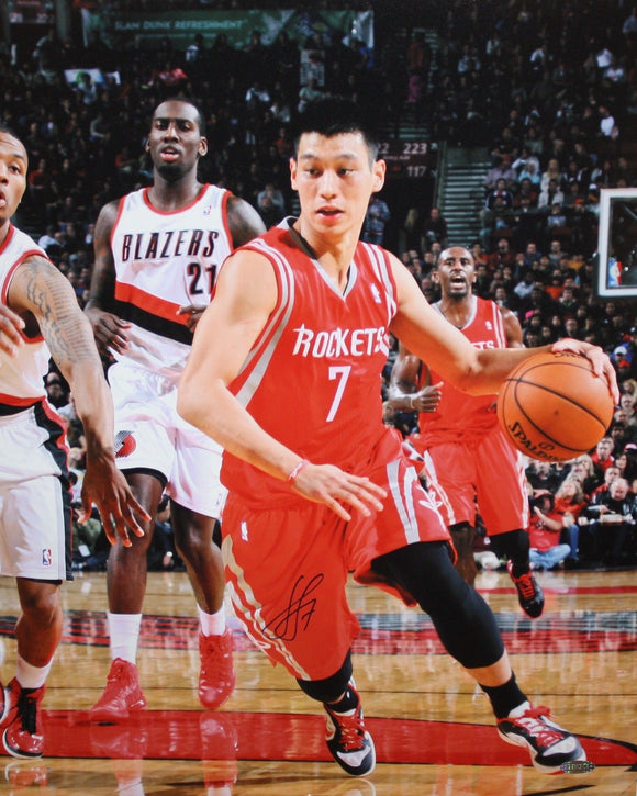 Jeremy Lin Autographed 16x20 Rockets Dribbling Photo- Steiner Authenticated