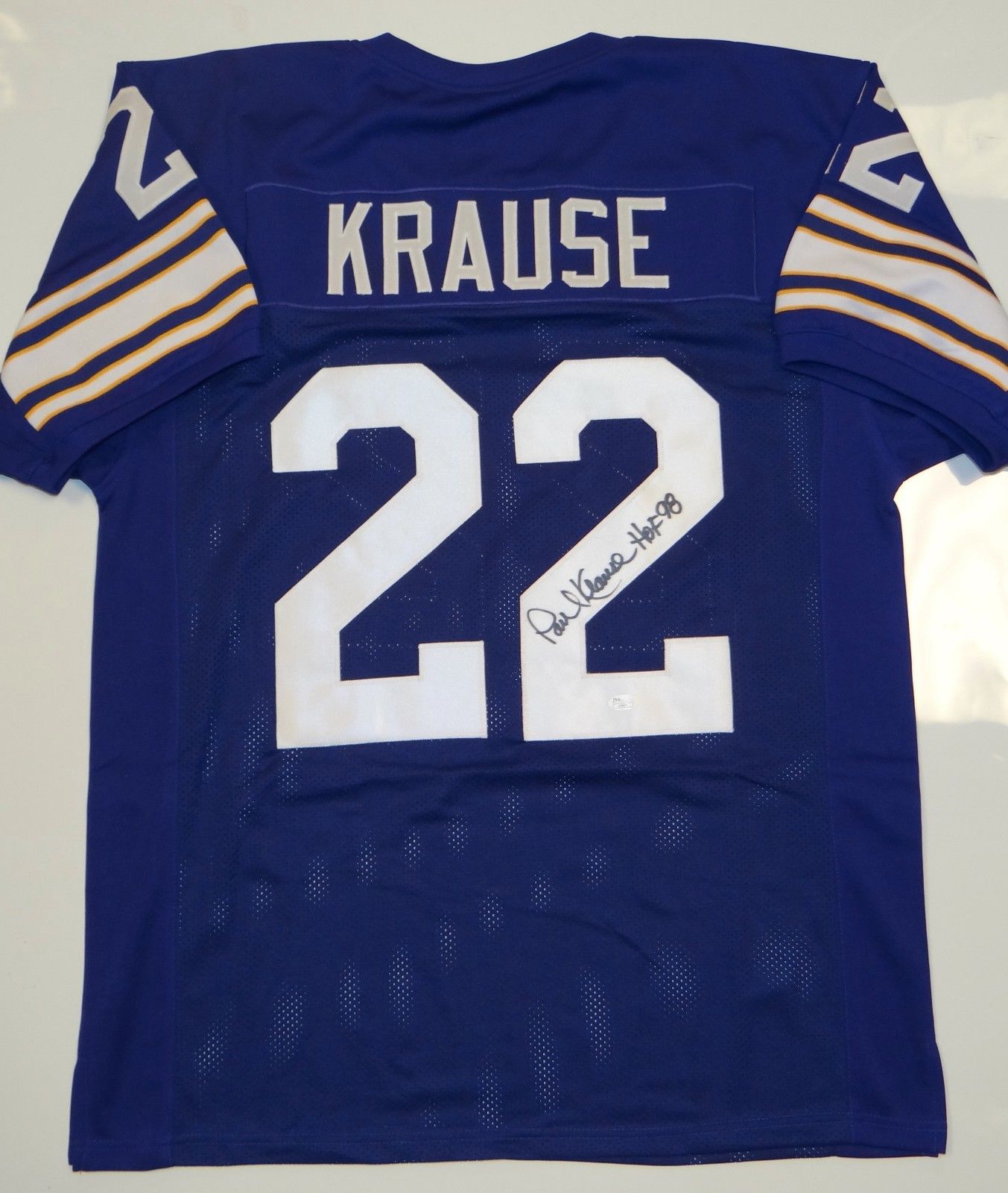 Paul Krause Autographed Custom Purple Football Jersey w/ HOF 98