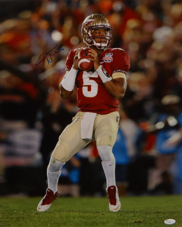 Jameis Winston Autographed 16x20 Looking To Pass Photo- JSA Authenticated