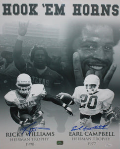 Earl Campbell Ricky Williams Autographed 16x20 B&W UT Photo- JSA Authenticated
