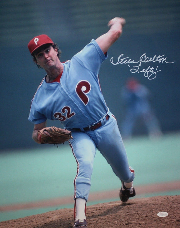 Steve Carlton Lefty Autographed 16x20 Pitching Photo- JSA W Authenticated