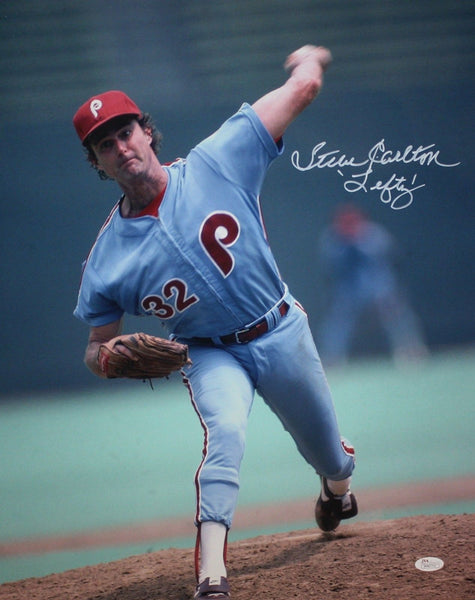 Steve Carlton Autographed Phillies 16x20 Pitching Photo w/ HOF- JSA W – The  Jersey Source