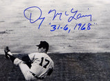 Denny McLain 31-6, 1968 Signed Detroit Tigers 8x10 B&W Pitching Photo- JSA W Aut