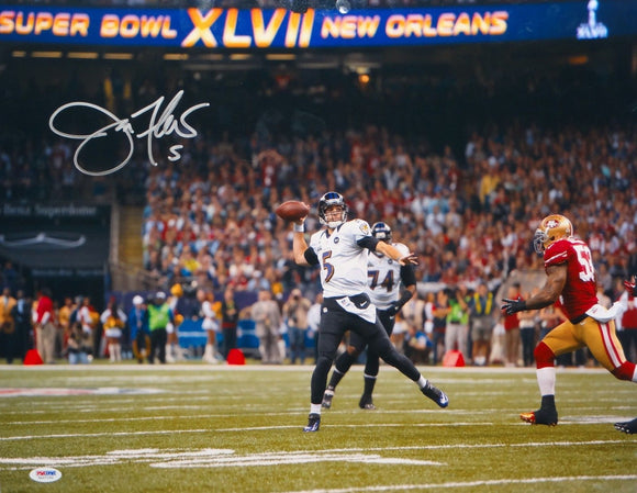 Joe Flacco Autographed 16x20 Super Bowl Passing Photo- PSA/DNA Authenticated
