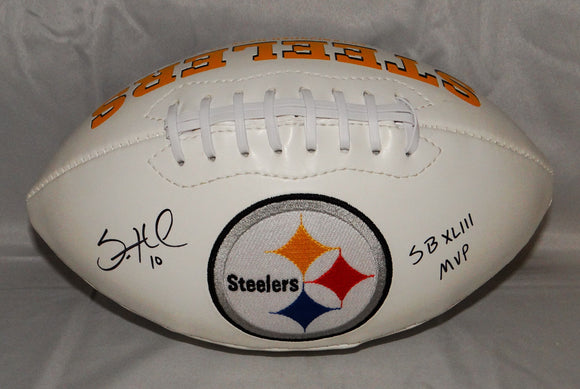 Santonio Holmes Autographed Pittsburgh Steelers Logo Football w/ SB MV –  The Jersey Source