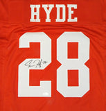Carlos Hyde Autographed Red Pro Style Jersey- JSA W Auth *2
