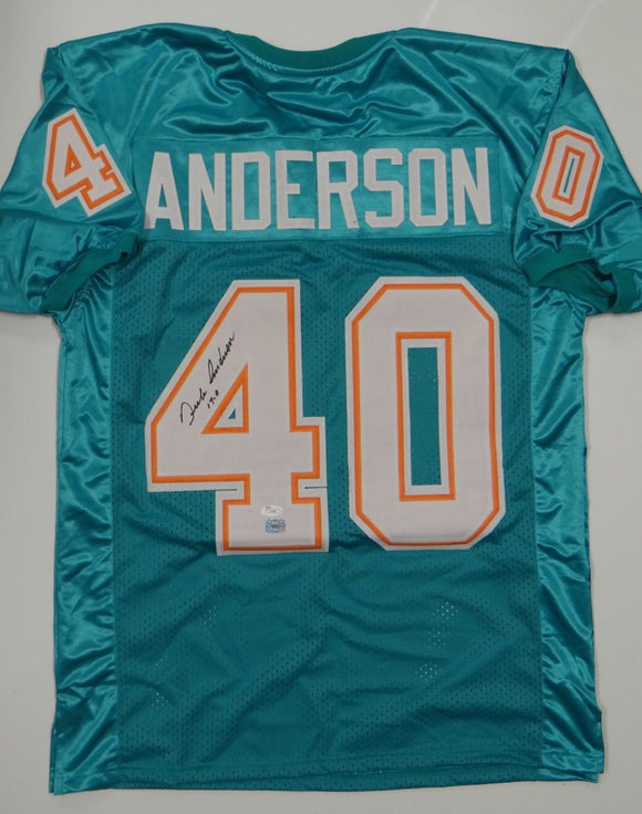 Dick Anderson Autographed Teal Pro Style Jersey w/ 17-0 Perfect