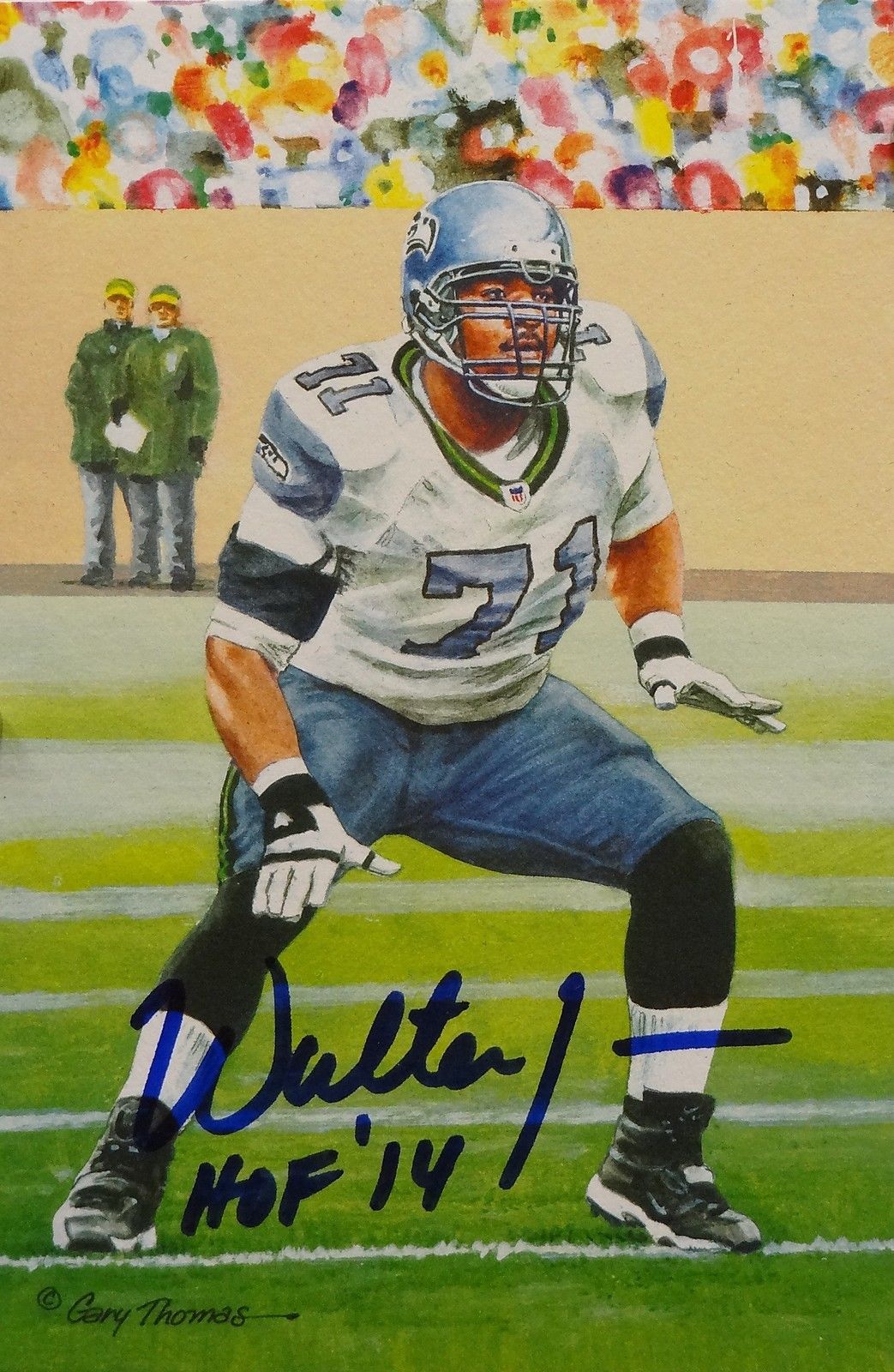 Walter Jones HOF Seahawks Signed/Auto Goal Line Art GLAC Postcard JSA 167066