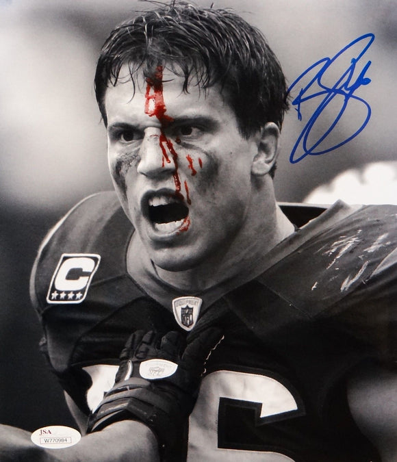 Brian Cushing Autographed 8x10 B&W Bloody Face w/Blue Photo- JSA W Authenticated