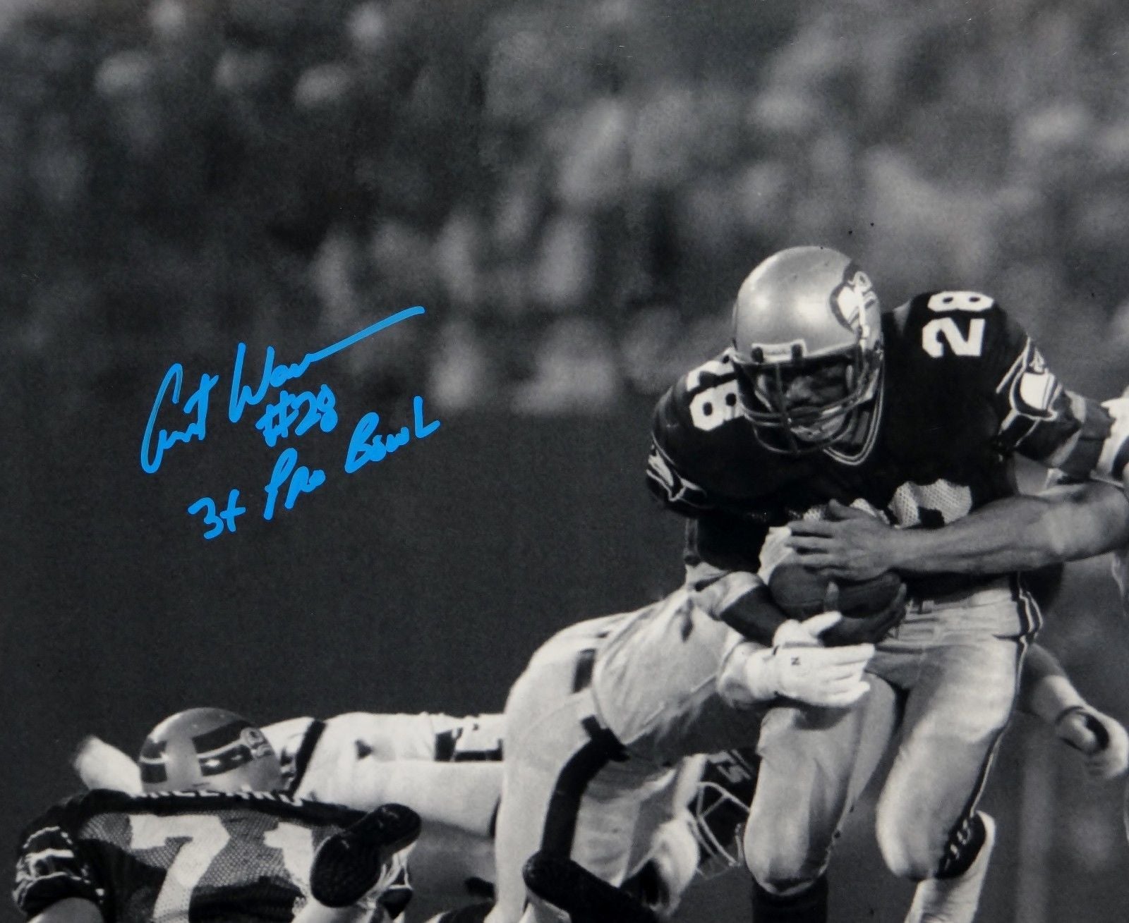 Curt Warner Autographed 16x20 Seattle Seahawks B&W Running Photo- JSA W Auth