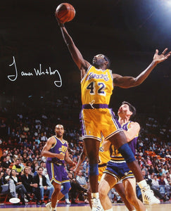 James Worthy Autographed 16x20 In The Air LA Lakers Photo- JSA Authenticated