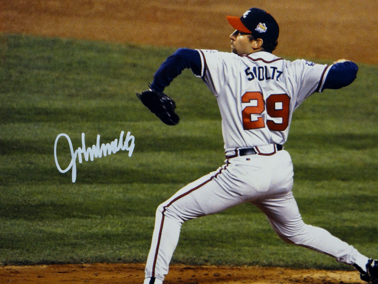 Framed John Smoltz Atlanta Braves Autographed 16 x 20 White Jersey  Pitching Photograph