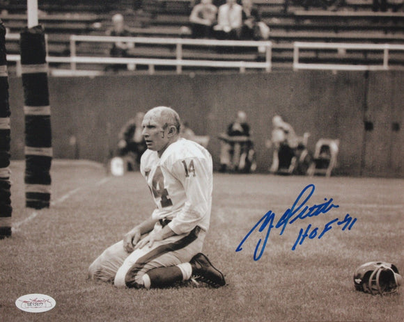 Y.A. Tittle Autographed 8x10 B&W On Knees Photo- JSA Authenticated