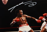 Sugar Ray Leonard/ Tommy Hearns Signed 16x20 Punching *White Photo- JSA W Auth