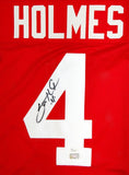 Santonio Holmes Autographed Red College Style Jersey- JSA Authenticated