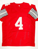 Santonio Holmes Autographed Red College Style Jersey- JSA Authenticated