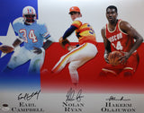 Earl Campbell Nolan Ryan Olajuwon Signed 16x20 Houston Legends Photo- JSA W Auth *Black