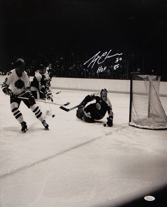 Gerry Cheevers HOF Autographed 16x20 B&W Photo- JSA W Authenticated