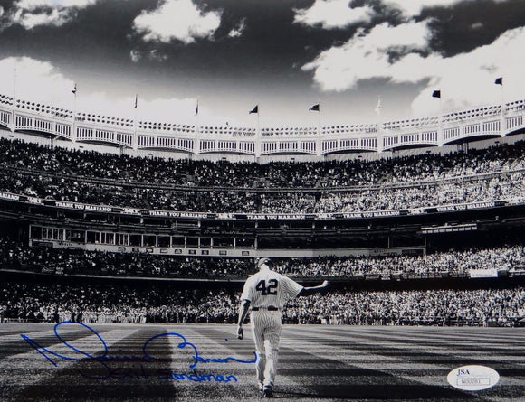 Mariano Rivera Autographed 8x10 B&W On Field Photo W/ Exit Sandman and JSA Auth Image 1