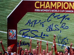US Women's Soccer Team Autographed 16x20 World Cup Trophy Photo- JSA W Auth