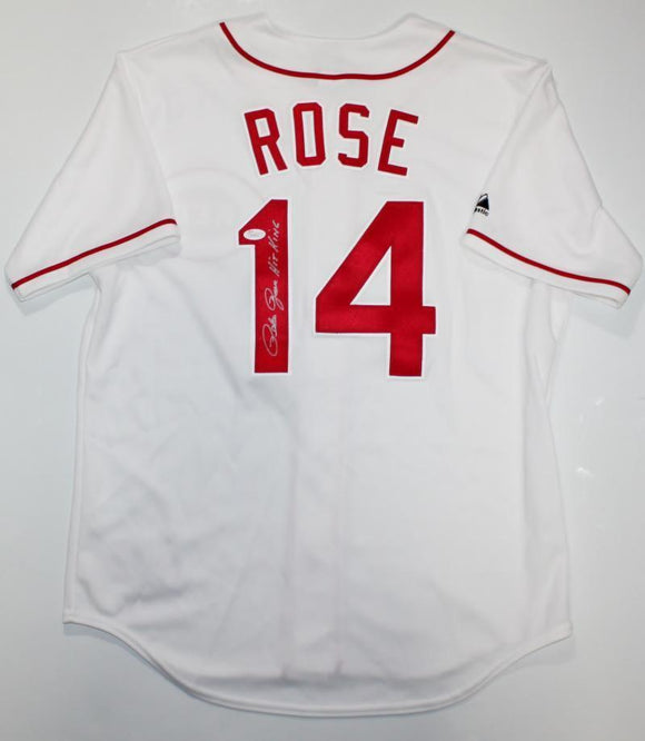 Pete Rose Autographed White Cincinnati Reds Cooperstown Jersey W