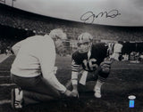 Joe Montana Autographed *Black 49ers 16x20 Kneeling With Walsh Photo- JSA W Auth