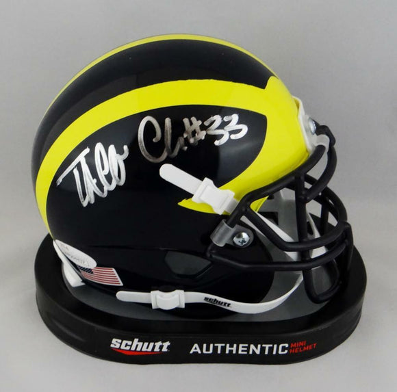 Taco Charlton Autographed Michigan Schutt Mini Helmet- JSA W Auth *Silver